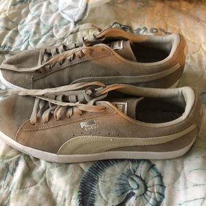 Puma tennis shoes, grey suede; excellent condition